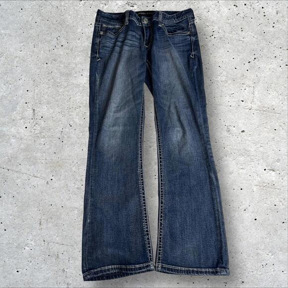 Express Women's Blue Denim Jeans Low Rise High Quality Miss-me Style Barely Boot - Picture 2 of 4